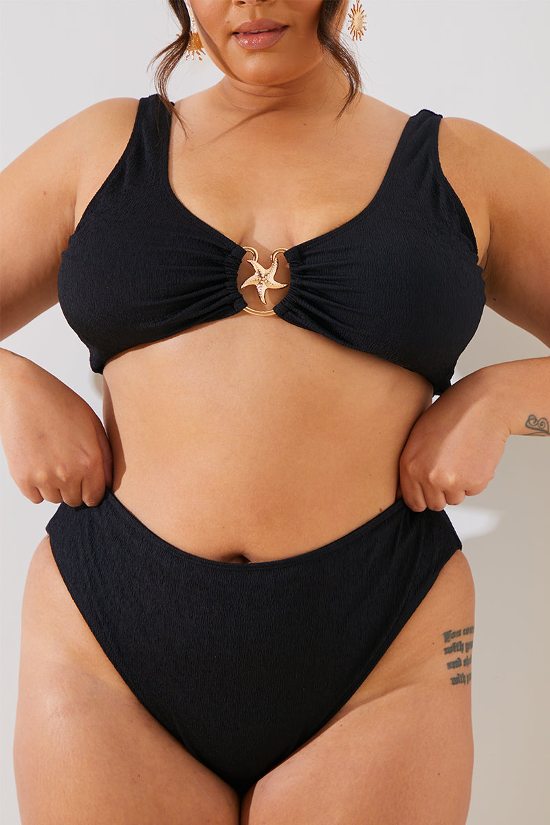 High Waisted High Leg Swimsuit Plus Size Textured Starfish Detail