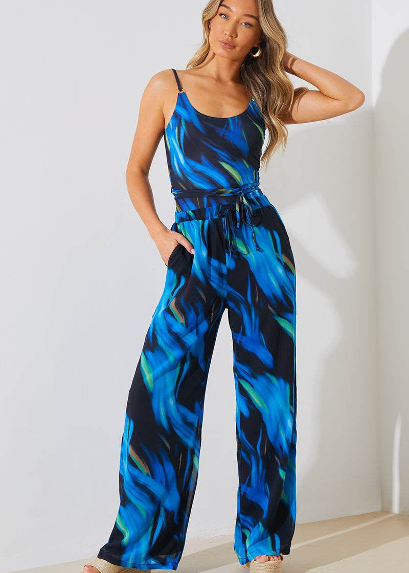 Abstract Print Chiffon Co-Ord Wide Leg Trousers - InTheStyle