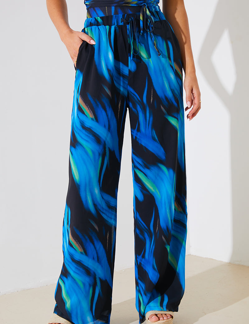 Abstract Print Chiffon Co-Ord Wide Leg Trousers