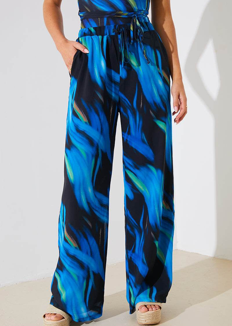 Abstract Print Chiffon Co-Ord Wide Leg Trousers - InTheStyle