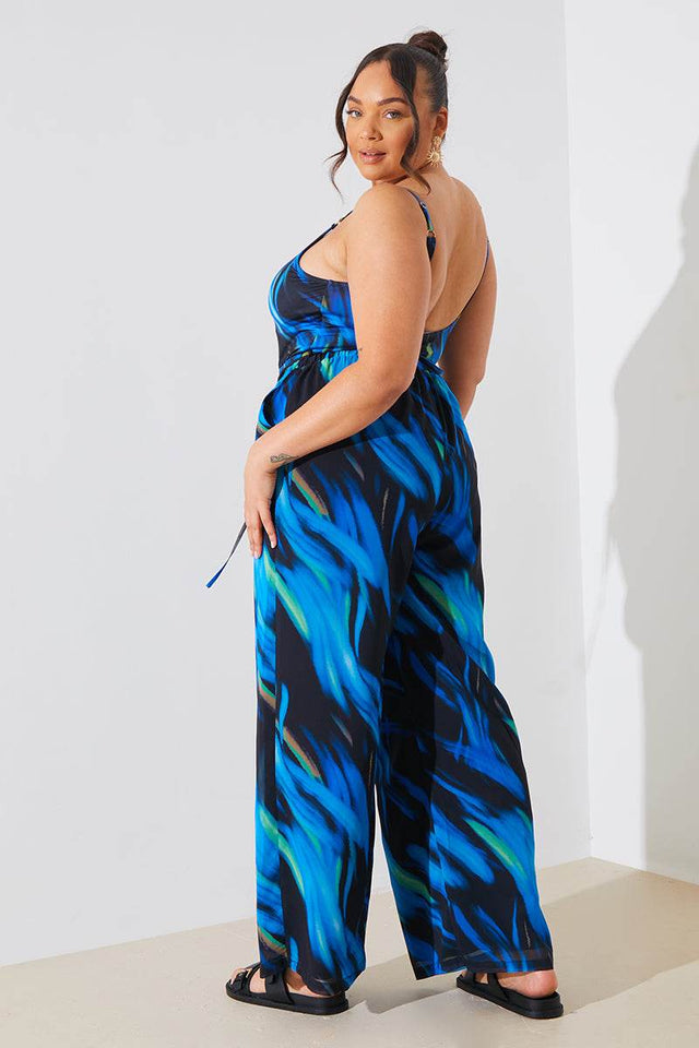 Abstract Print Accordion Pleated Top and Wide Leg Pants Set