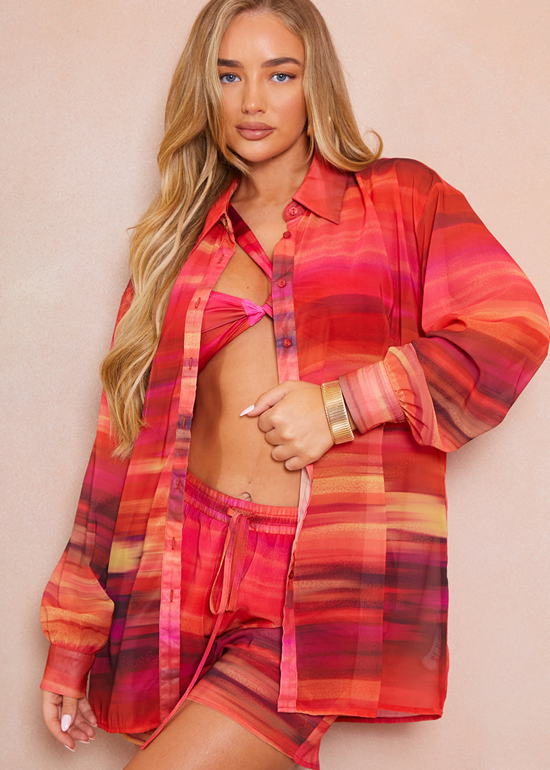 Ombre Print Chiffon Co-Ord Beach Shirt