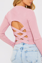 Long Sleeve Lace Back Crop Top