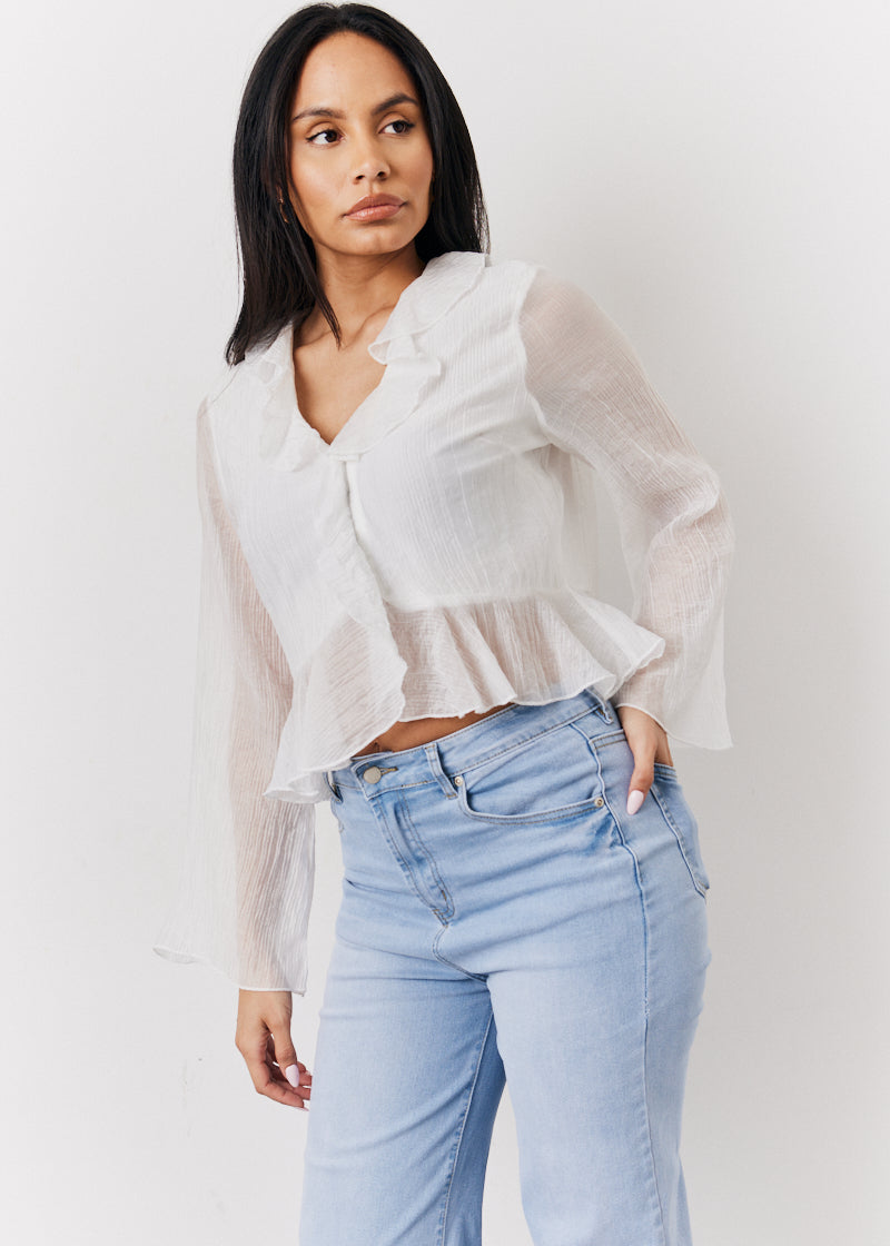 White Chiffon Frill Blouse	