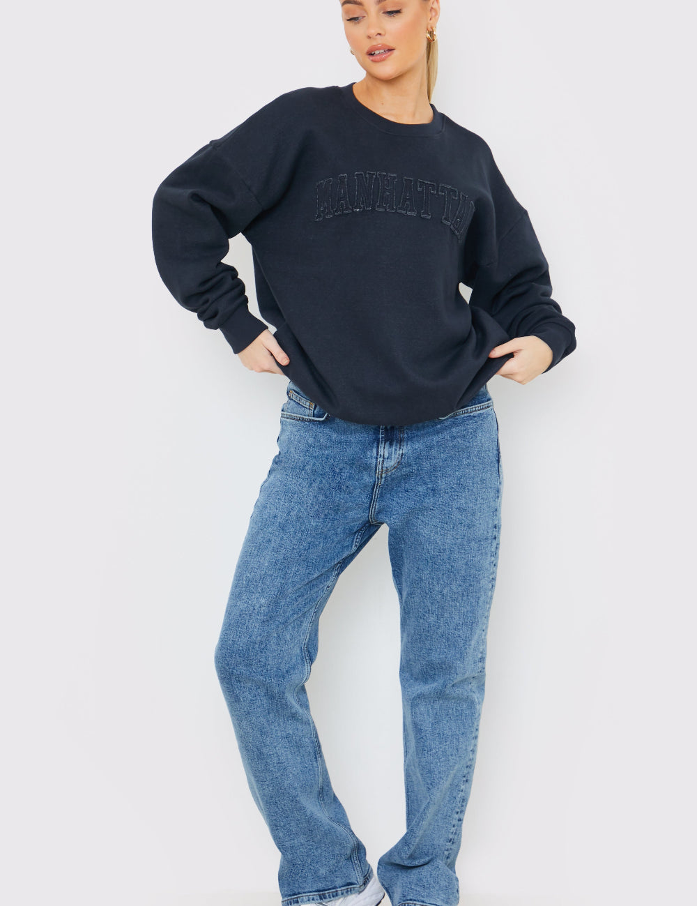 Embroidered Distressed Oversized Sweatshirt