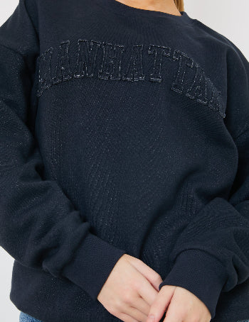 Embroidered Distressed Oversized Sweatshirt
