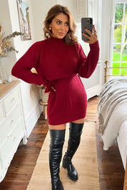 High Neck Knitted Jumper Mini Dress