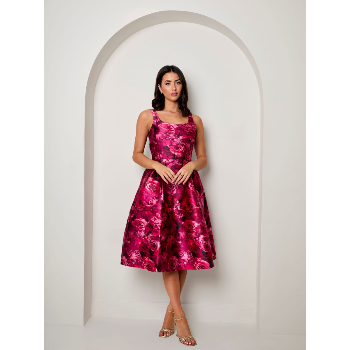 Chi Chi London Sleeveless Floral Fit and Flare Midi Dress in Purple InTheStyle Chi Chi London Sleeveless Floral Fit and Flare Midi Dress in Purple InTheStyle
