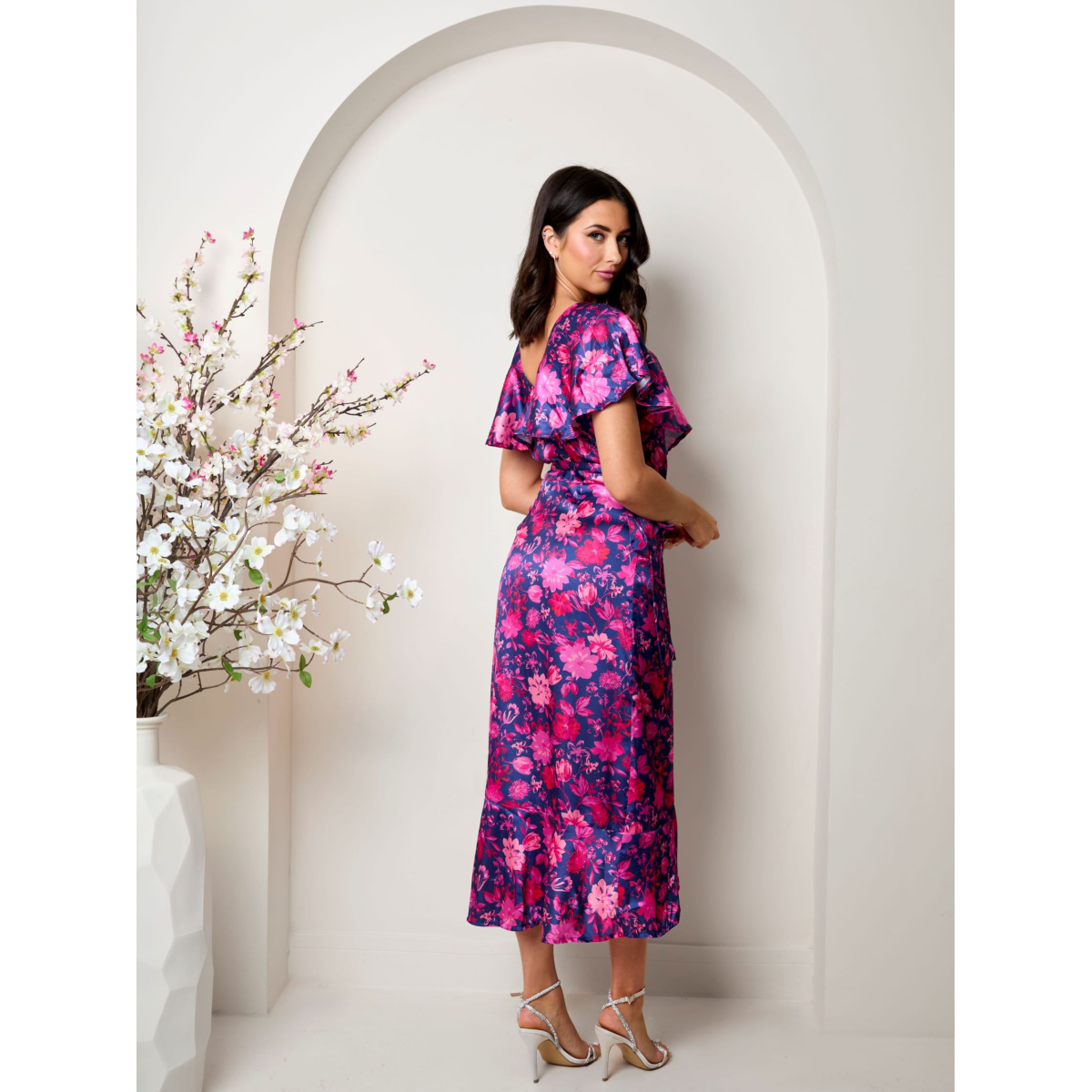 Chi Chi London V Neck Floral Wrap Midi Dress in Multi InTheStyle Chi Chi London V Neck Floral Wrap Midi Dress in Multi InTheStyle