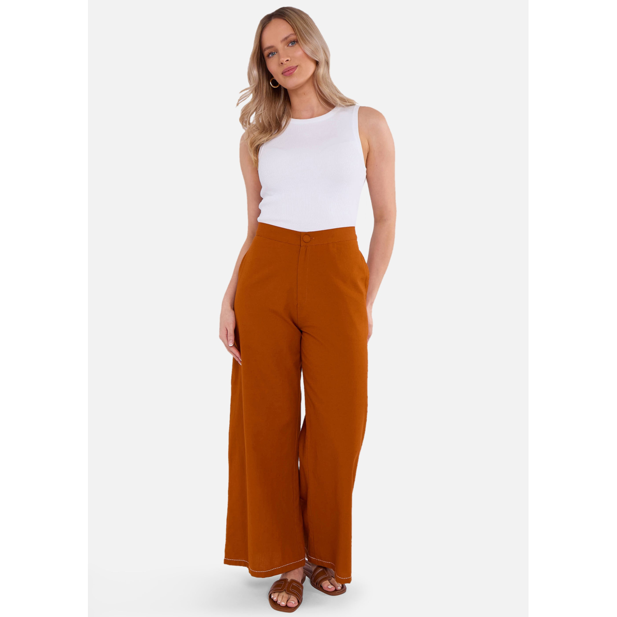 Rust Contrast Embroidery Stitch Detail Trouser – InTheStyle