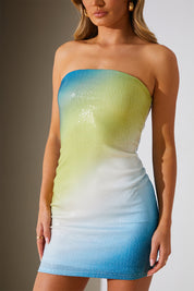 Printed Sequin Bandeau Mini Dress
