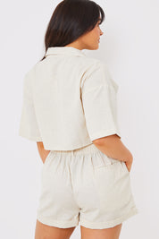 Linen Look Cropped Boxy Shirt