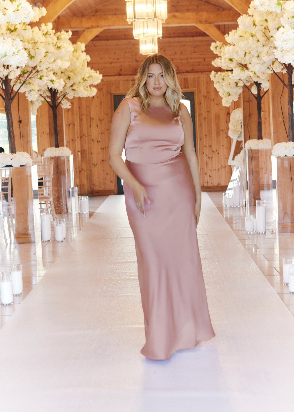 Rose Pink Satin Cowl Back Maxi Dress