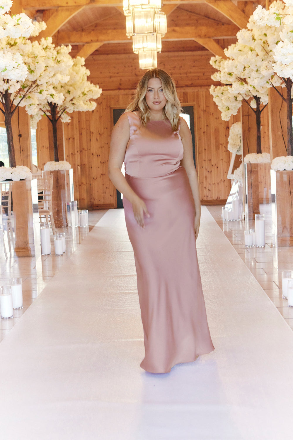 Rose Pink Satin Cowl Back Maxi Dress