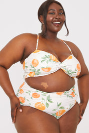 Recycled Control Orange Print Ruched Detail High Waisted Bikini Bottoms