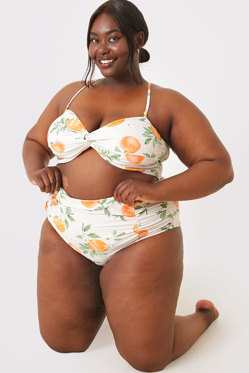 Recycled Orange Print Twist Front Bikini Top