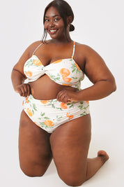 Recycled Orange Print Twist Front Bikini Top
