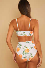 Control Orange Print Ruched Detail High Waisted Bikini Bottoms