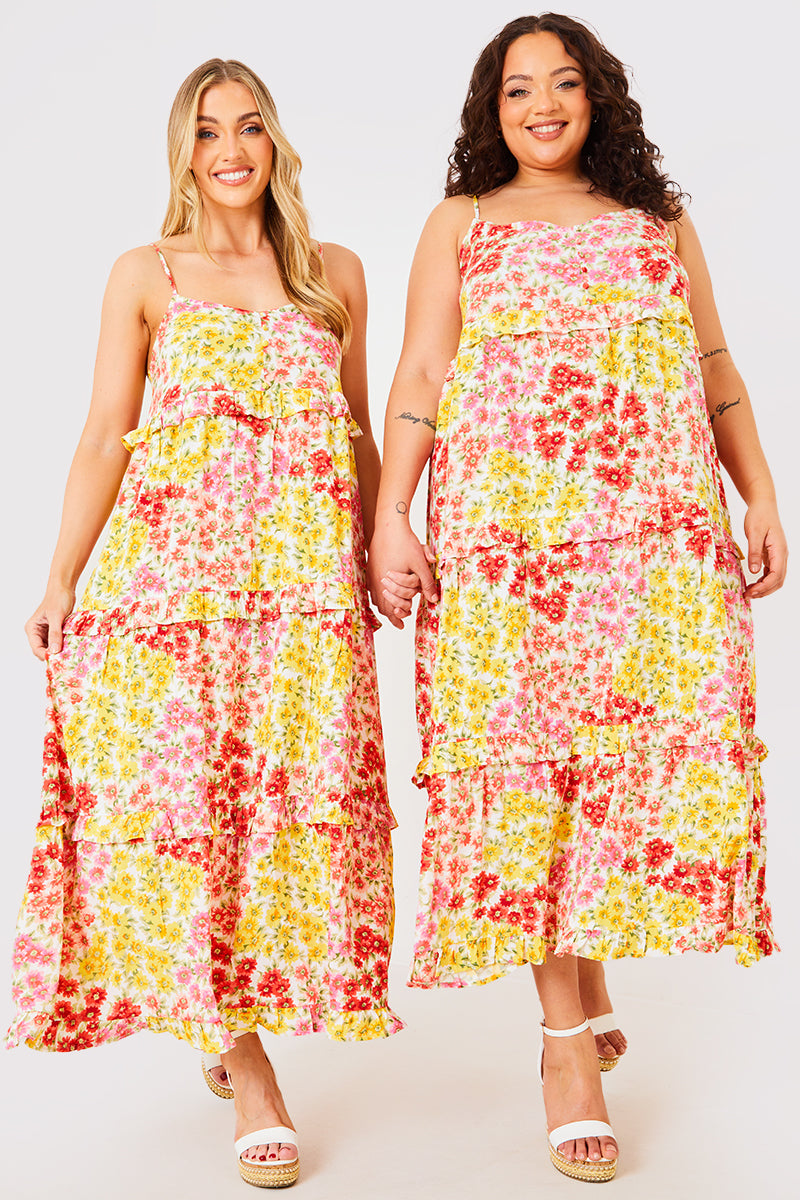 Sustainable Floral Frill Midaxi Dress