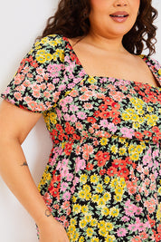 Sustainable Floral Milkmaid Side Split Midi Dress