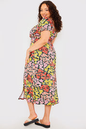 Sustainable Floral Milkmaid Side Split Midi Dress