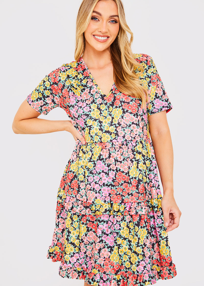 Recycled Floral Frill Mini Dress