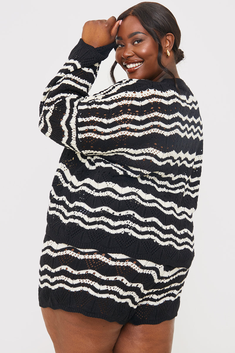 Crochet Striped Chevron Co-Ord Cardigan