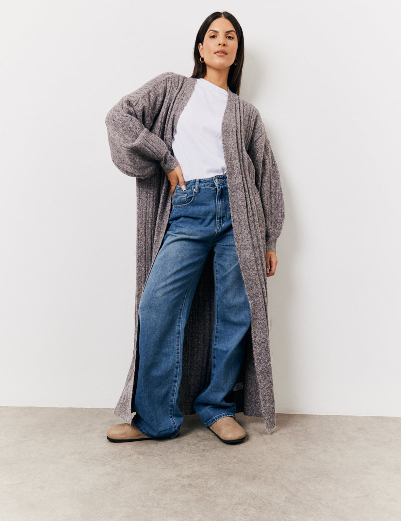 Recycled Wide Rib Longline Knit Co-Ord Cardigan