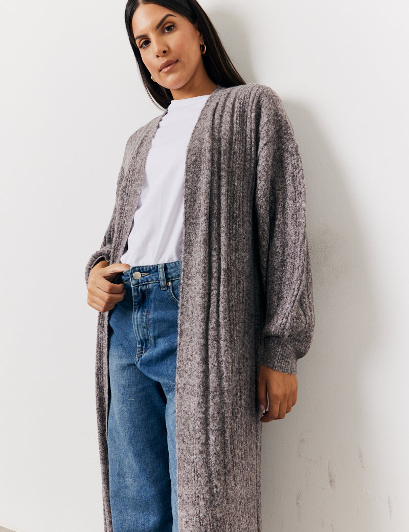 Recycled Wide Rib Longline Knit Co-Ord Cardigan