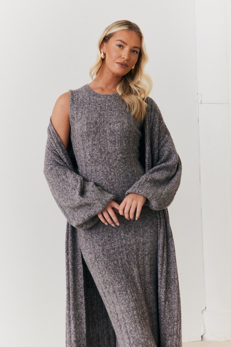 Recycled Wide Rib Longline Knit Co-Ord Cardigan