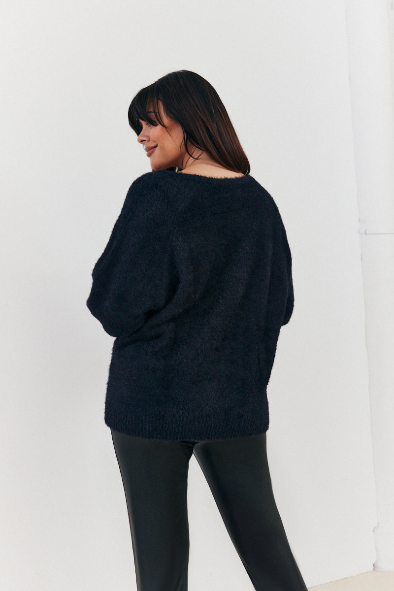 Fluffy Knit Embellished Bow Detail Cardigan