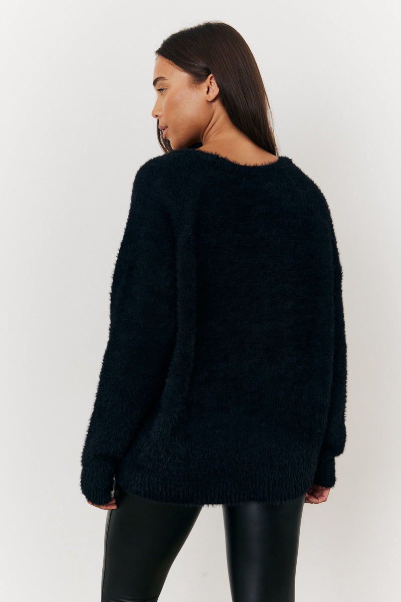 Fluffy Knit Embellished Bow Detail Cardigan