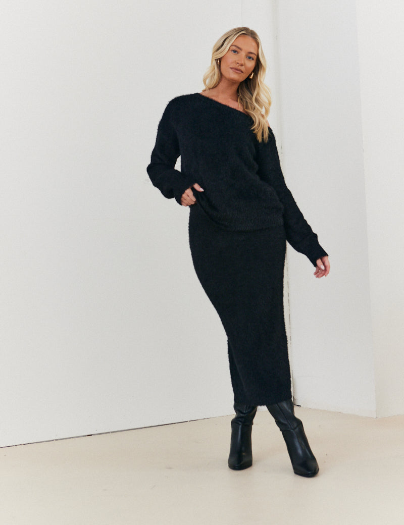 Fluffy Knit Off the Shoulder Co-Ord Jumper