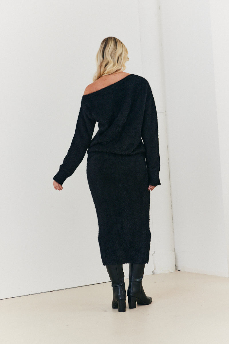Fluffy Knit Off the Shoulder Co-Ord Jumper