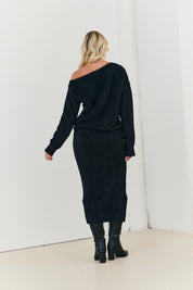 Fluffy Knit Off the Shoulder Co-Ord Jumper