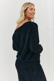 Fluffy Knit Off the Shoulder Co-Ord Jumper