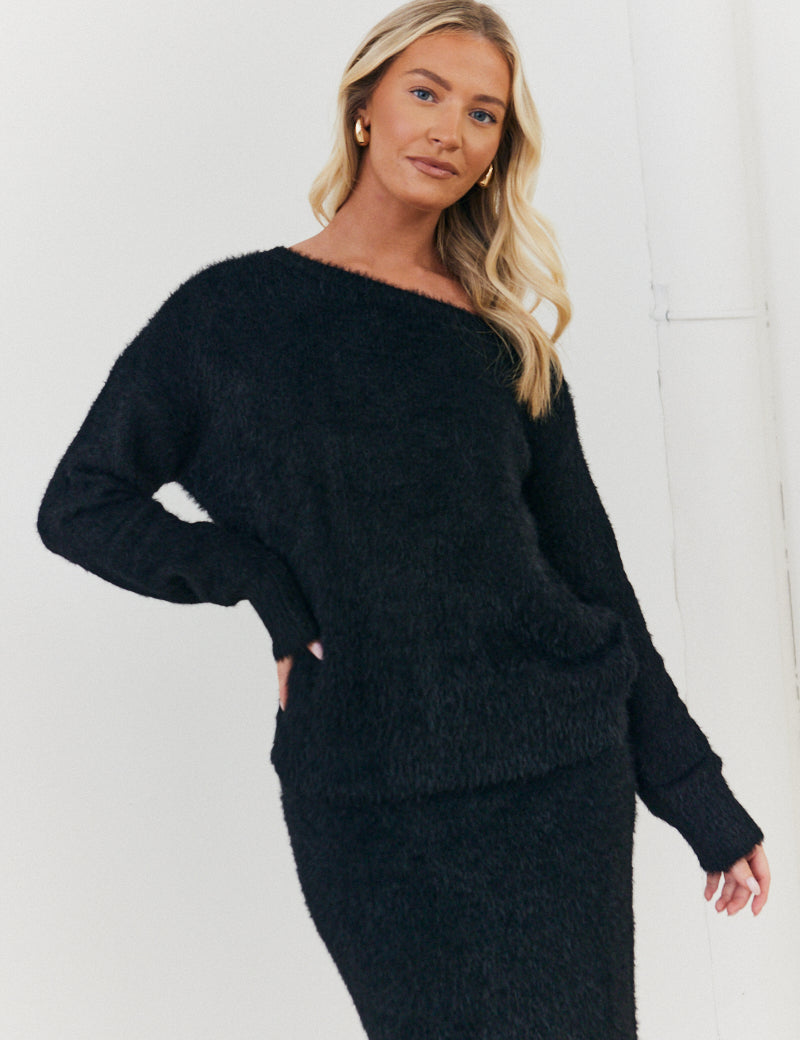 Fluffy Knit Off the Shoulder Co-Ord Jumper