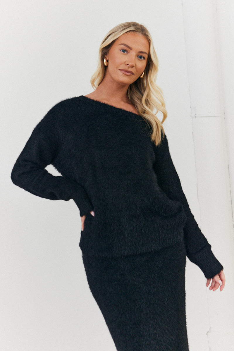 Fluffy Knit Off the Shoulder Co-Ord Jumper