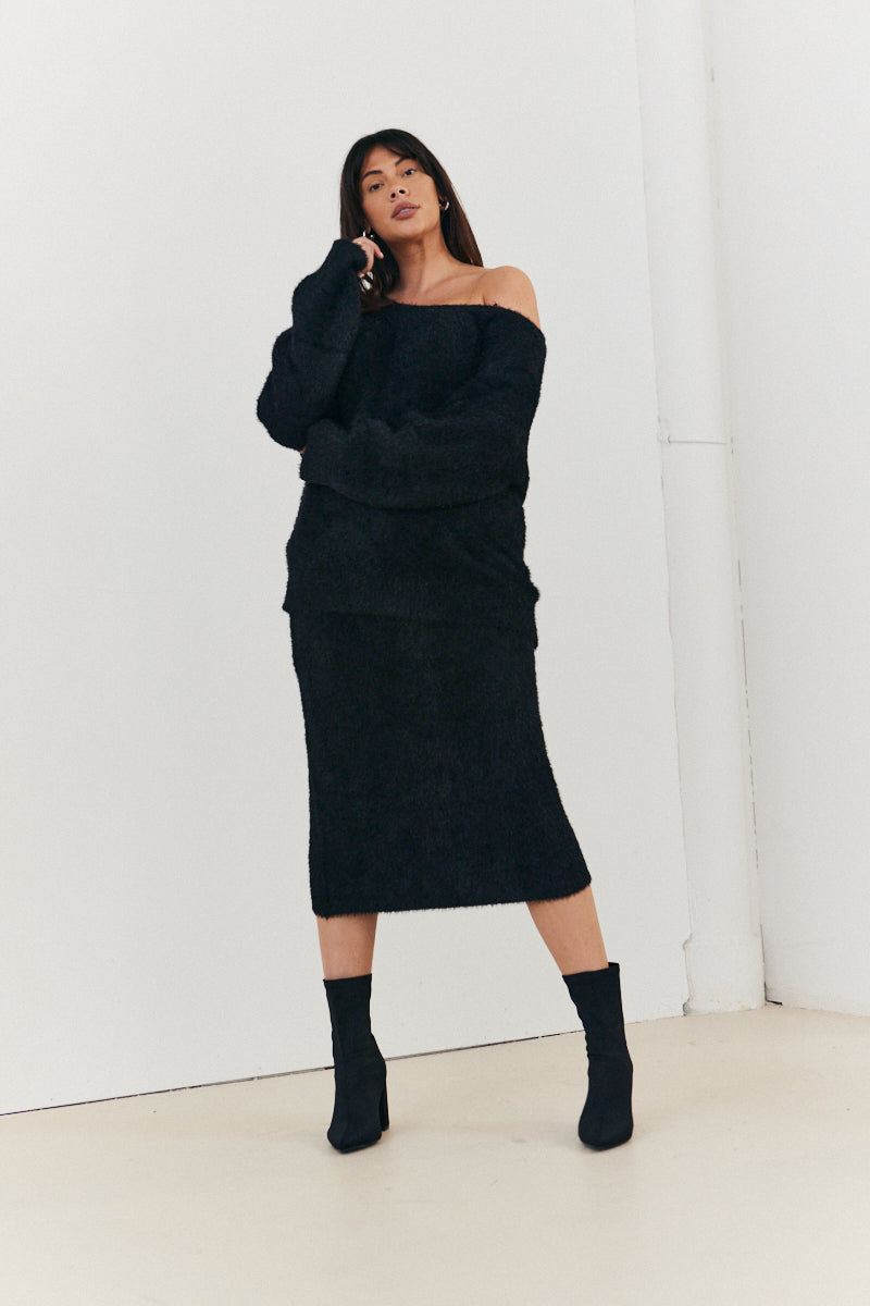 Fluffy Knit Off the Shoulder Co-Ord Jumper