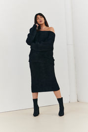 Fluffy Knit Off the Shoulder Co-Ord Jumper