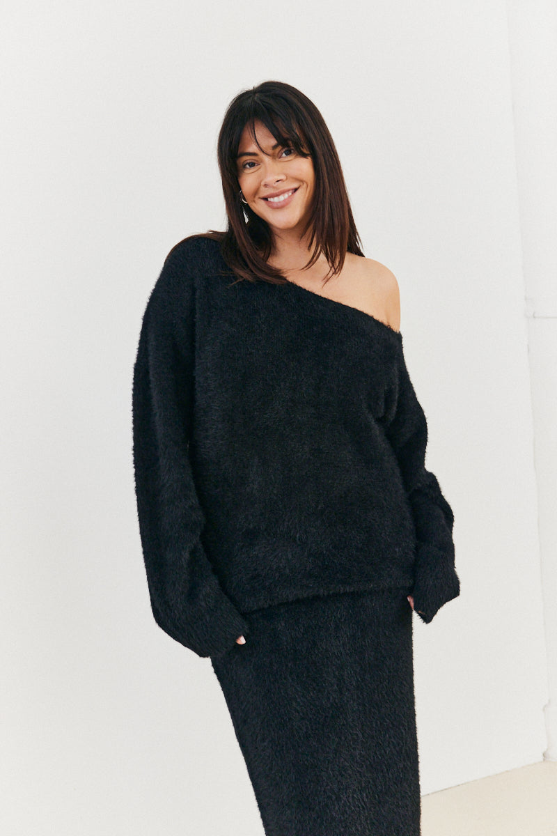 Fluffy Knit Off the Shoulder Co-Ord Jumper