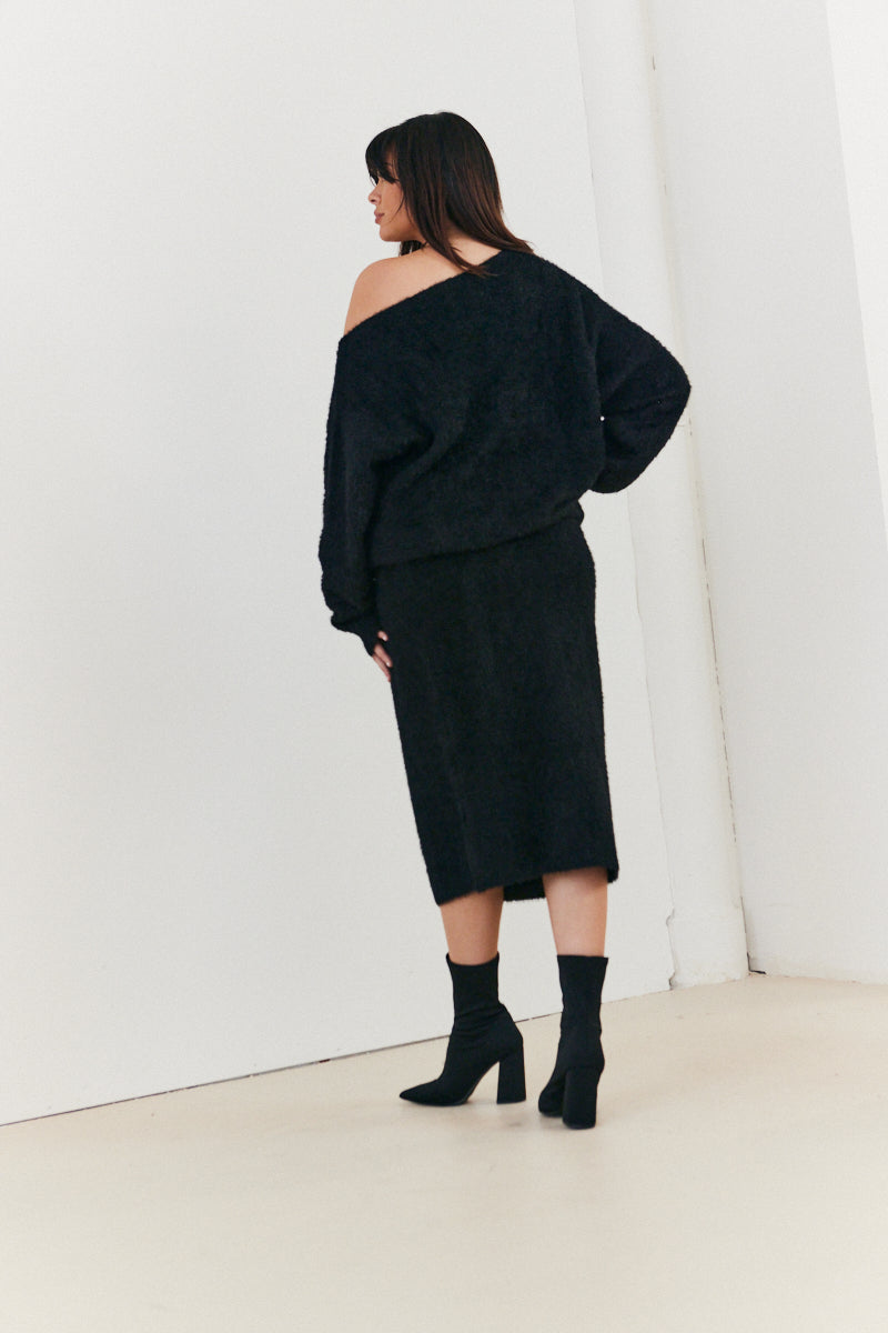 Fluffy Knit Off the Shoulder Co-Ord Jumper