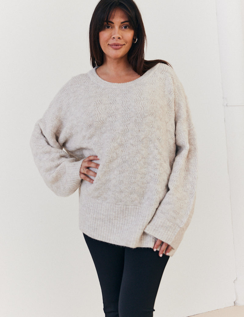 Recycled Interest Yarn Crew Neck Knit Jumper
