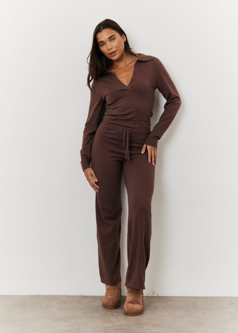 Recycled Collared Knit Jumpsuit with Draw String