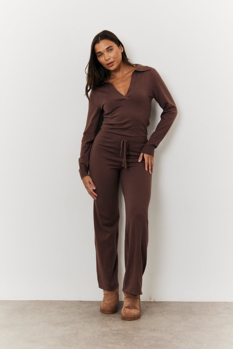 Recycled Collared Knit Jumpsuit with Draw String