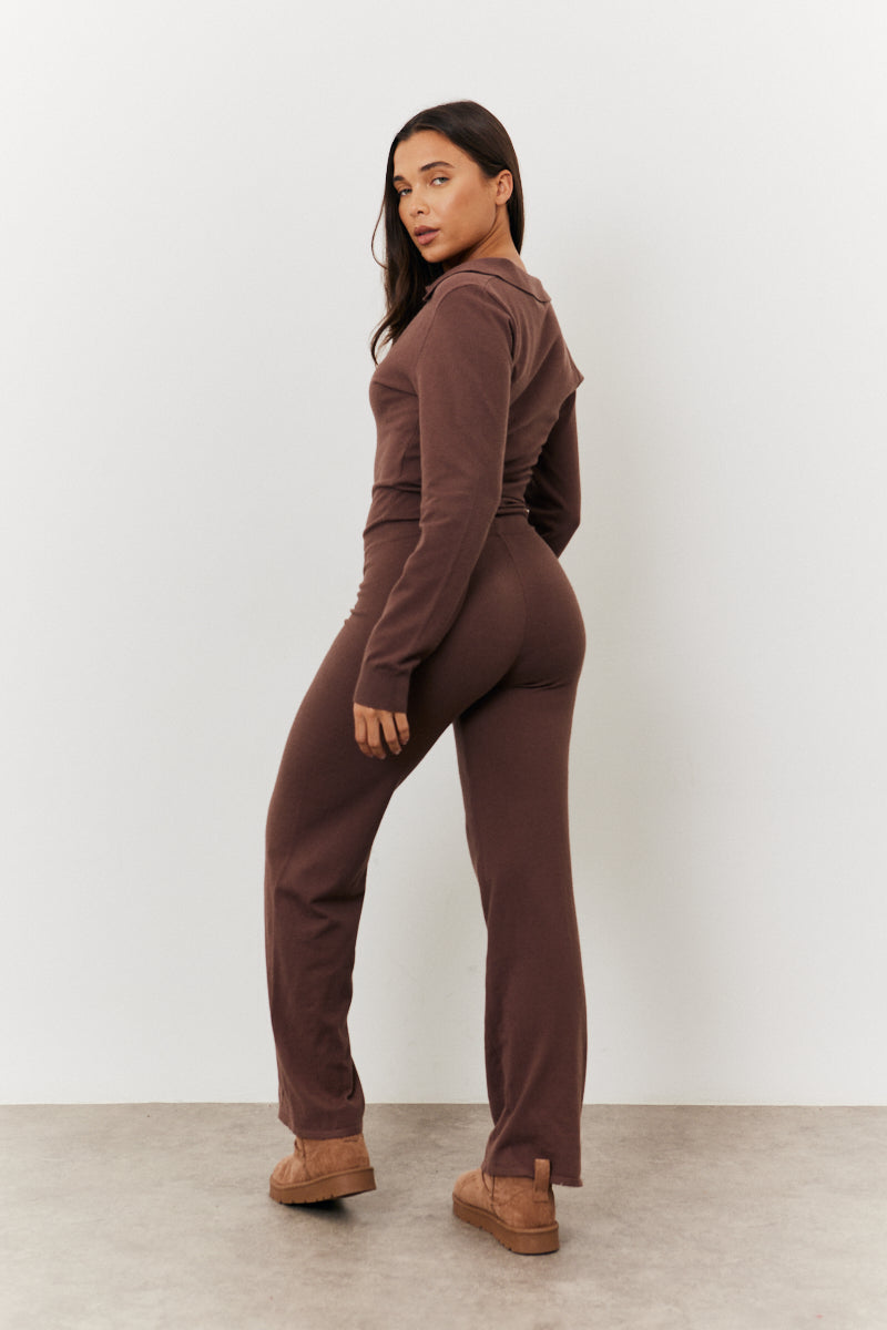 Recycled Collared Knit Jumpsuit with Draw String