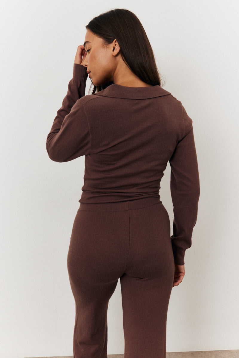 Recycled Collared Knit Jumpsuit with Draw String