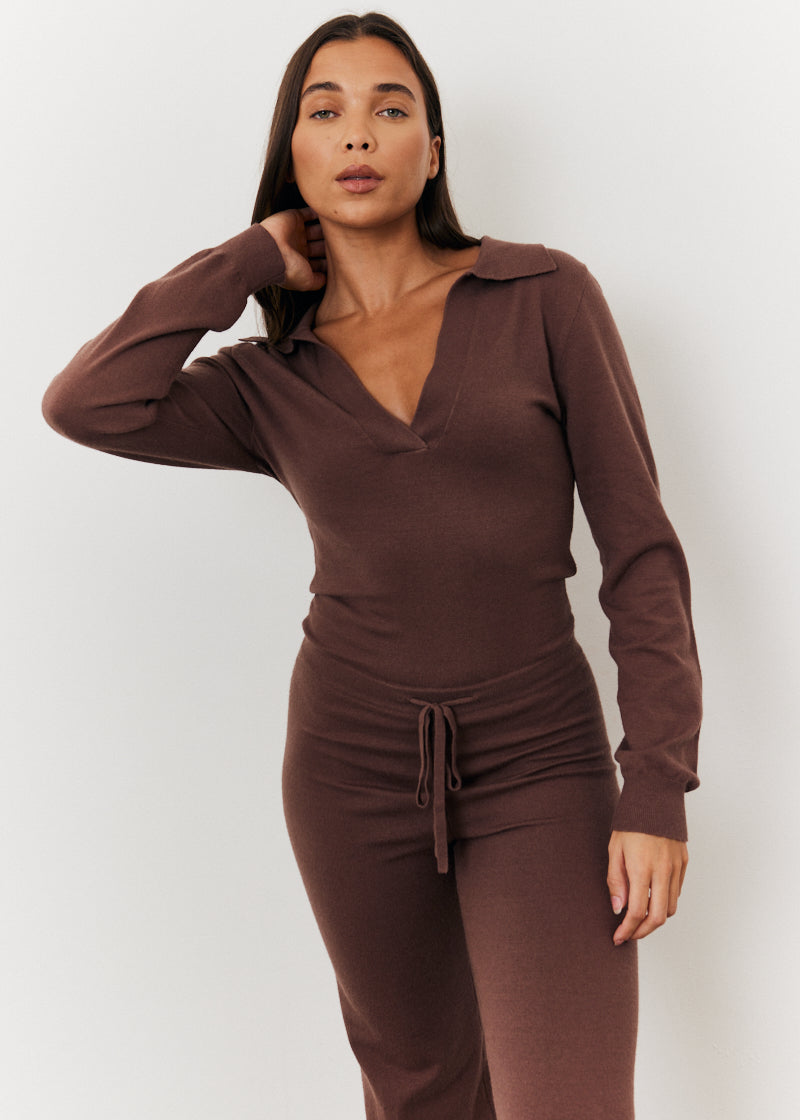 Recycled Collared Knit Jumpsuit with Draw String