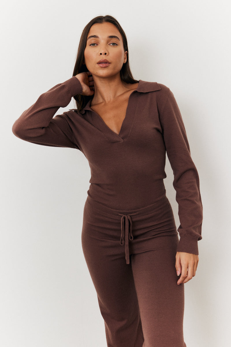 Recycled Collared Knit Jumpsuit with Draw String