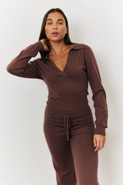 Recycled Collared Knit Jumpsuit with Draw String